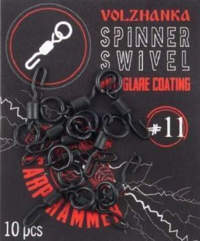 Вертлюги с кольцом и быстросъемом для крючка Volzhanka Carp Hammer Spinner Swivel №11, 10шт.