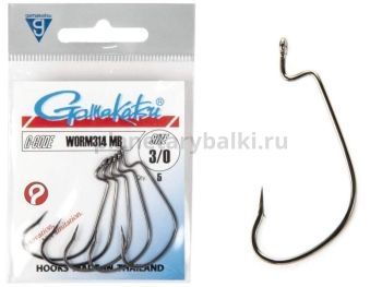 Крючки офсетные Gamakatsu Worm 314 HOOKS №3/0, 6шт.