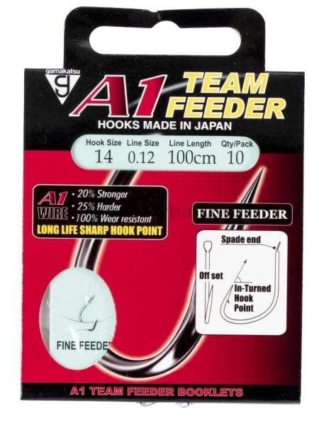 Крючки с поводком Gamakatsu Booklet A1 FINE FEEDER №14, 0.12мм, 100см, 10шт.