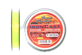 Монофильная леска Power Phantom Iron Cast 150м, 0,25мм, 7,5кг желтый fluo