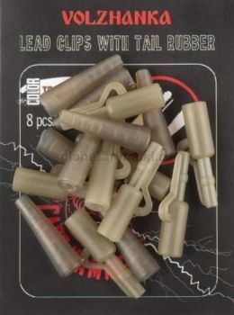 Безопасная клипса+конус Volzhanka Lead Clips with Tail Rubber цвет Trans Brown, 8шт.