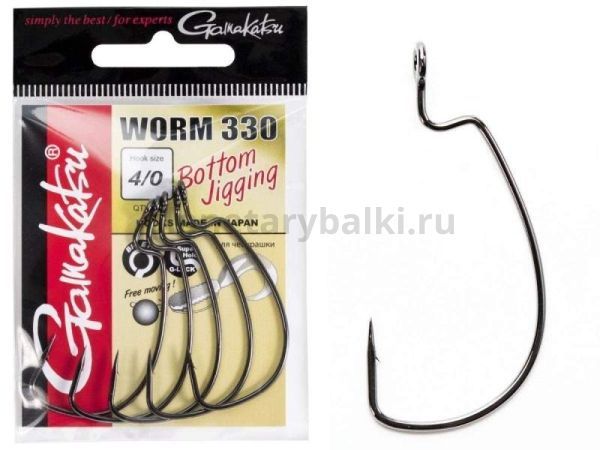 Крючки офсетные Gamakatsu Worm 330 BOTTOM JIGGING HOOKS №4/0, 5шт.