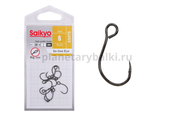 Крючки Saikyo SS075-BN IN-LINE EYE №6, 10шт.