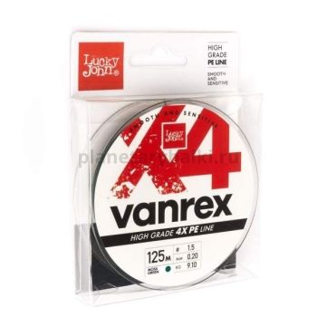 Шнур плетёный Lucky John Vanrex х4 BRAID Moss Green 125м, 0,20мм, 9,1кг