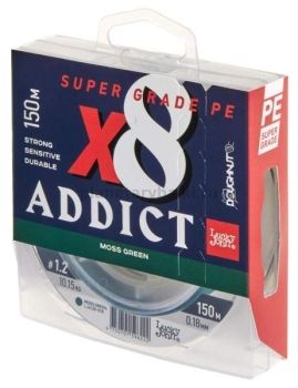 Шнур плетёный Lucky John Addict х8 BRAID Moss Green 150м, 0,18мм, 10,15кг