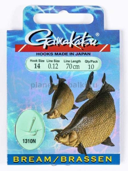 Крючки с поводком Gamakatsu Booklet BREAM 1310N №14, 0.12мм, 70см, 10шт.